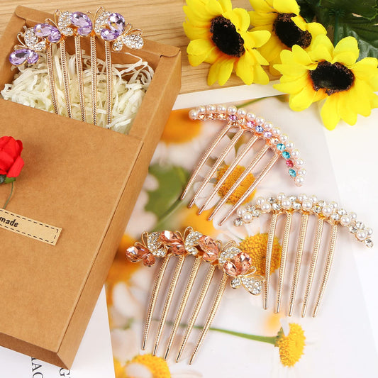 Hairbay Crystals Butterfly Hair Fork Clips for Updo Buns, Decorative French Twist Hair Pins, Vintage Styling Combs for Women and Girls