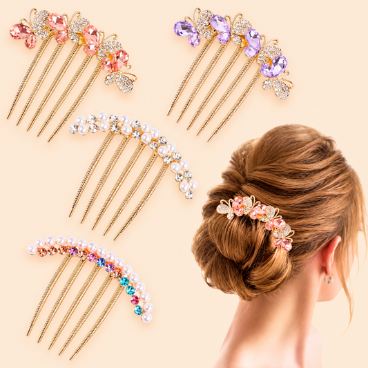 Hairbay Crystals Butterfly Hair Fork Clips for Updo Buns, Decorative French Twist Hair Pins, Vintage Styling Combs for Women and Girls