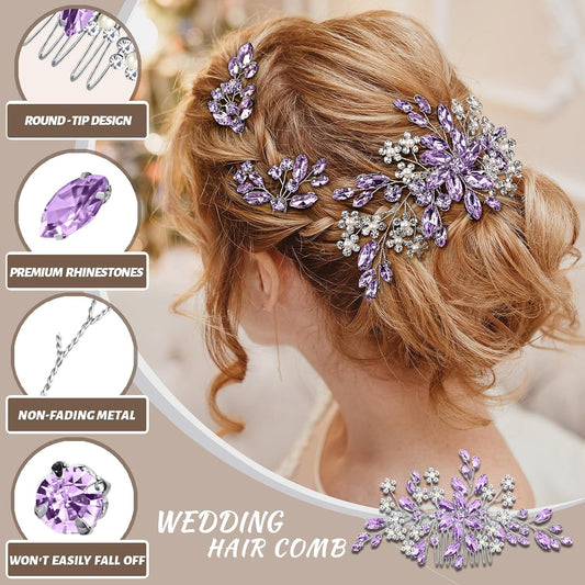 4 PCS Handmade Purple Hair Accessories Clips Lavender Lilac Pins Piece Combs Wedding