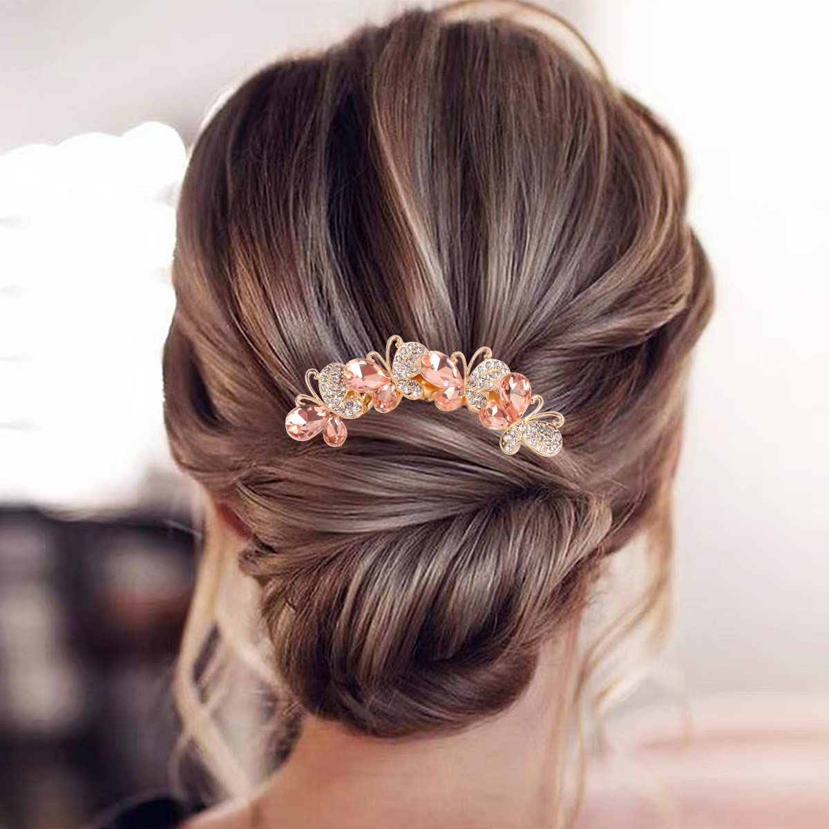 Hairbay Crystals Butterfly Hair Fork Clips for Updo Buns, Decorative French Twist Hair Pins, Vintage Styling Combs for Women and Girls