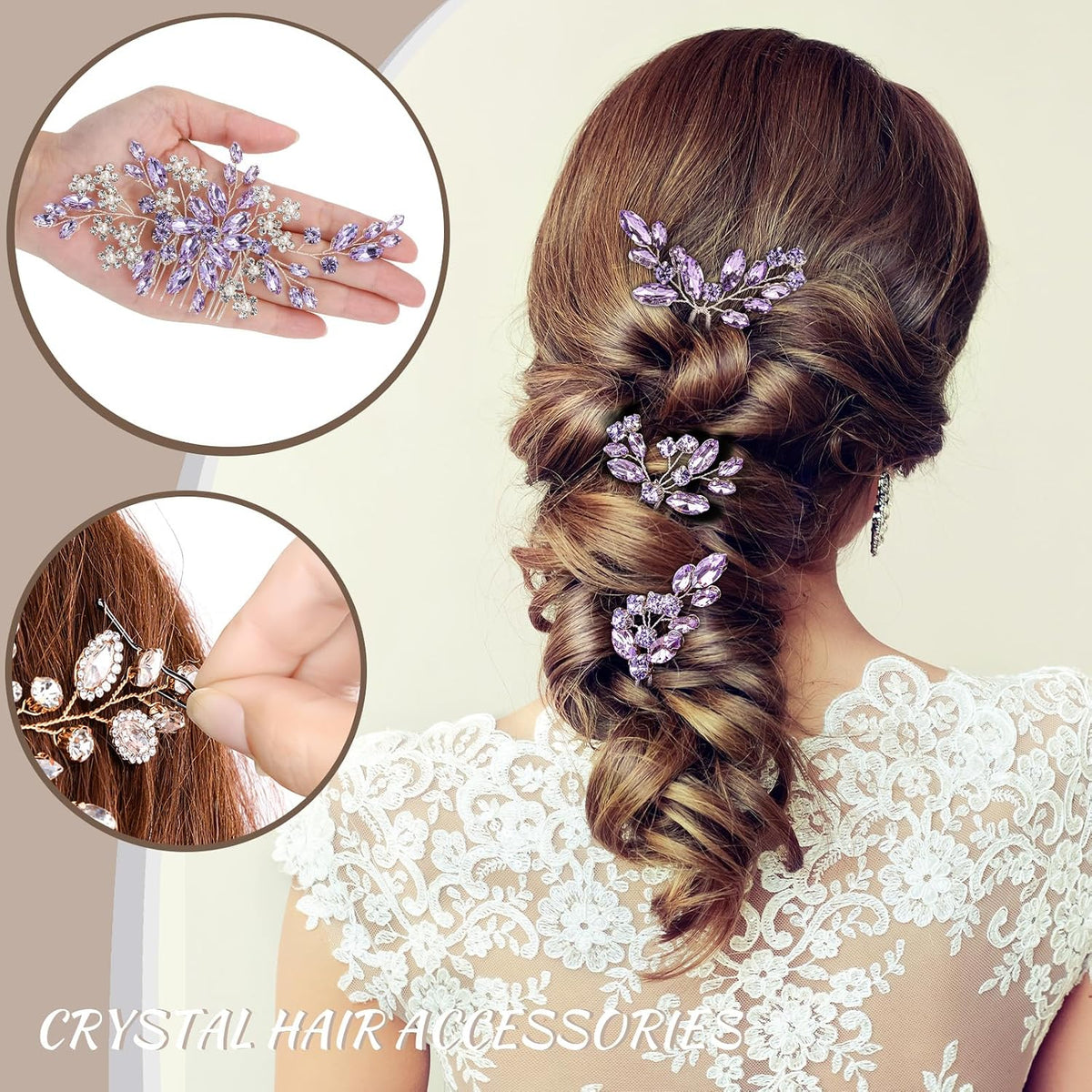 4 PCS Handmade Purple Hair Accessories Clips Lavender Lilac Pins Piece Combs Wedding